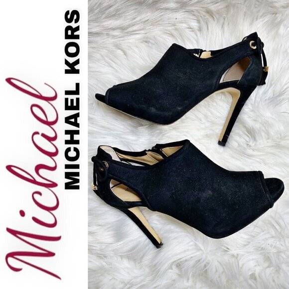 MICHAEL MICHAEL KORS Black Jennings Suede Open Toe Stiletto Booties, Size 8.5 - Picture 1 of 10